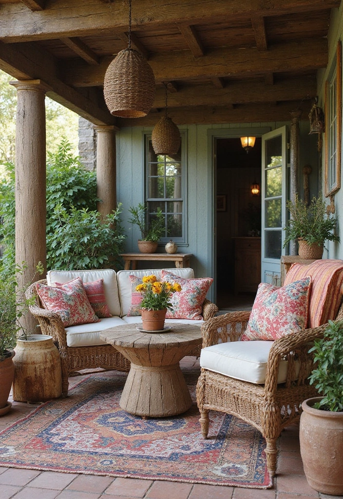 25 Boho Patio Decor Ideas Full of Color and Charm 15. Distressed Wooden Accents