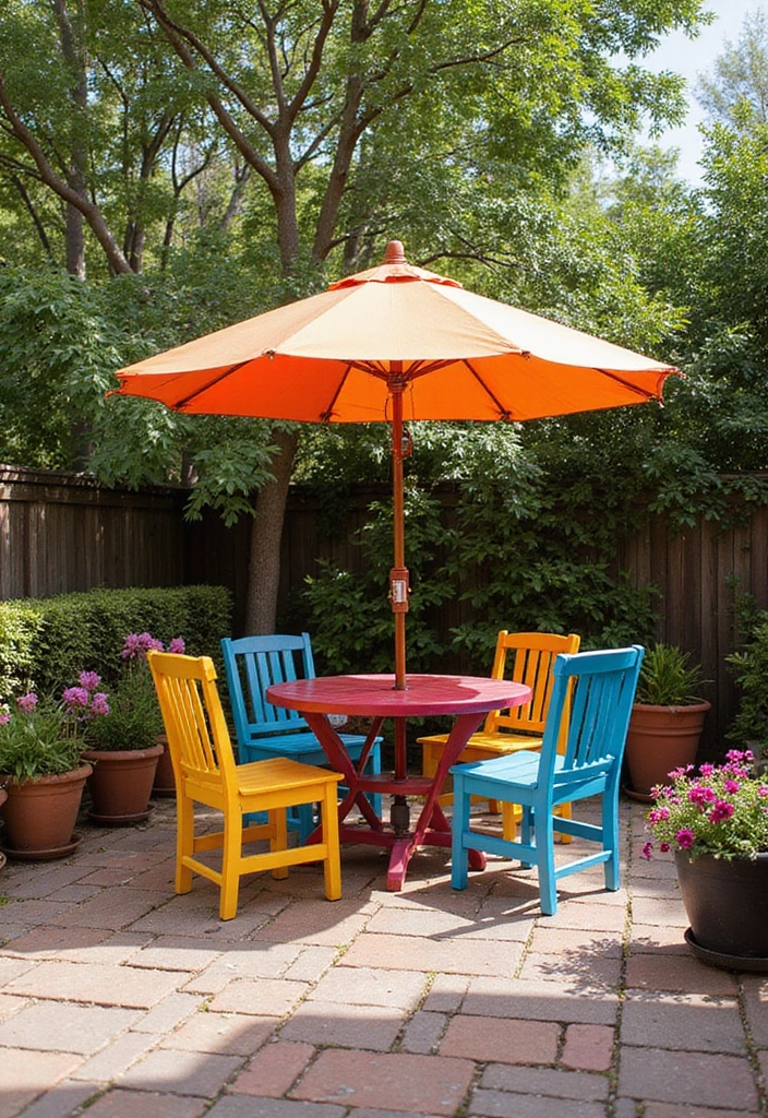 25 Boho Patio Decor Ideas Full of Color and Charm 16. Colorful Table Umbrellas