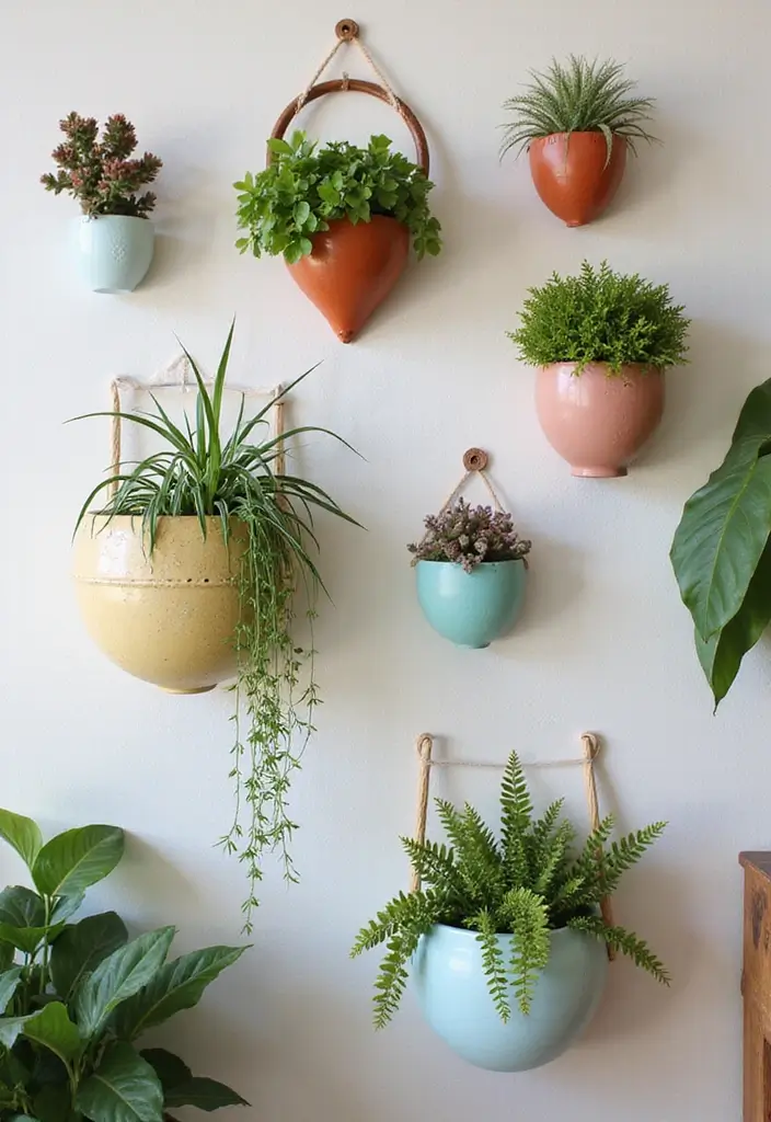 25 Boho Patio Decor Ideas Full of Color and Charm 17. Artistic Wall Planters