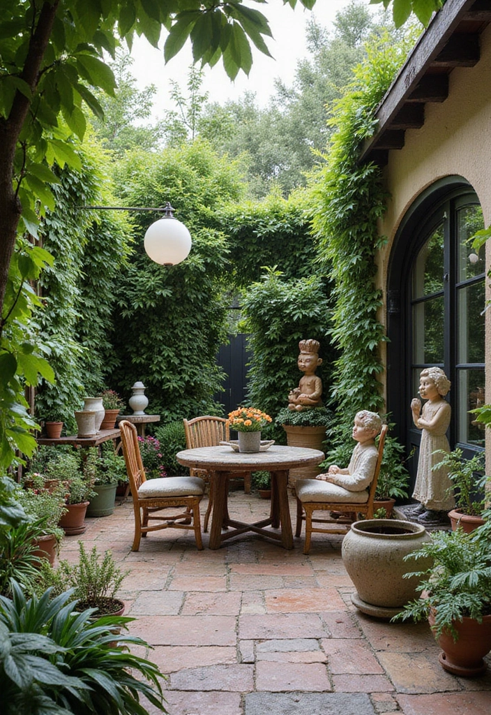 25 Boho Patio Decor Ideas Full of Color and Charm 20. Playful Garden Statues