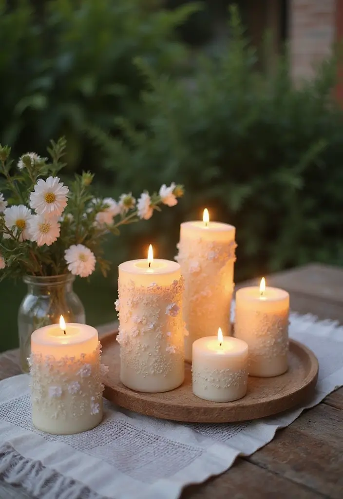 25 Boho Patio Decor Ideas Full of Color and Charm 22. Decorative Pillar Candles
