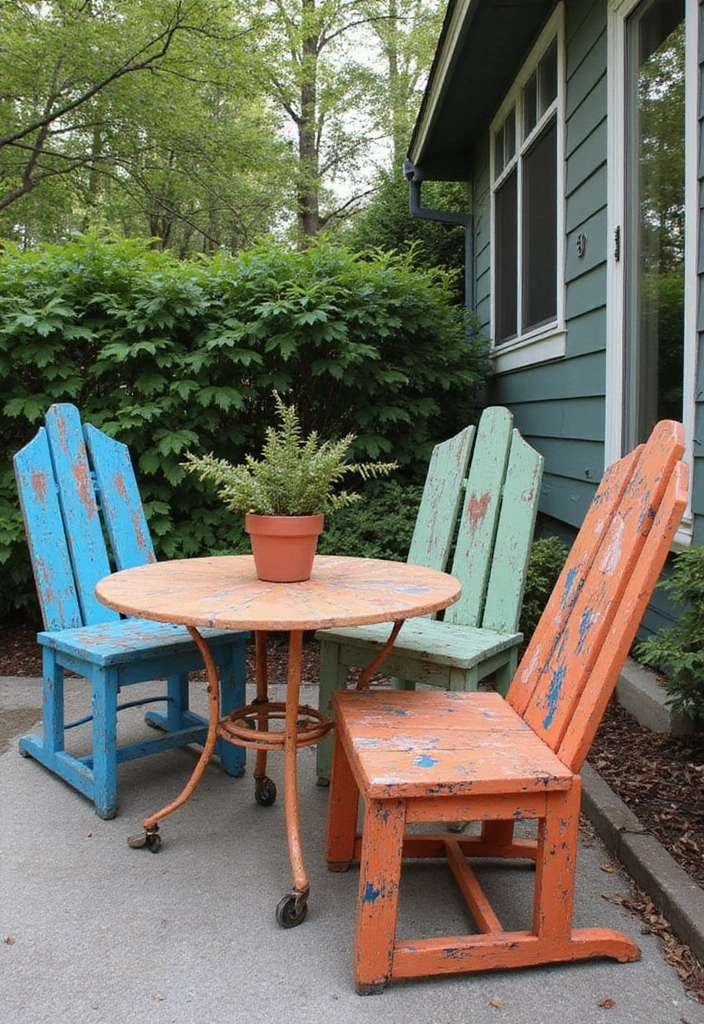 25 Boho Patio Decor Ideas Full of Color and Charm 5. Upcycled Furnishings