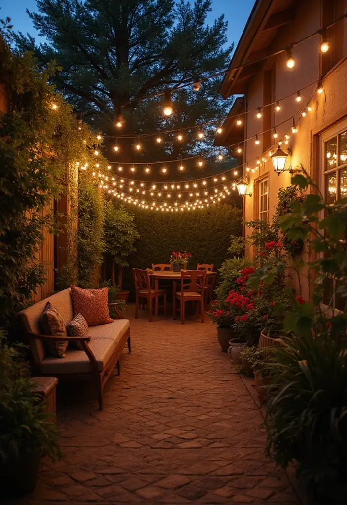 25 Boho Patio Decor Ideas Full of Color and Charm 6. String Lights