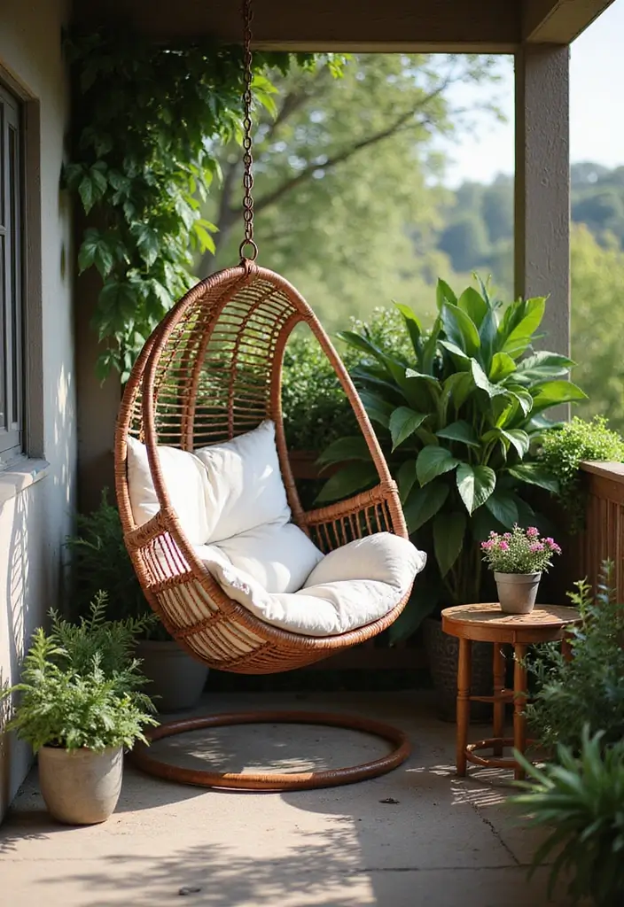 25 Decorar Patio Pequeo Ideas That Maximize Tiny Spaces 6. Hanging Chairs for Comfort