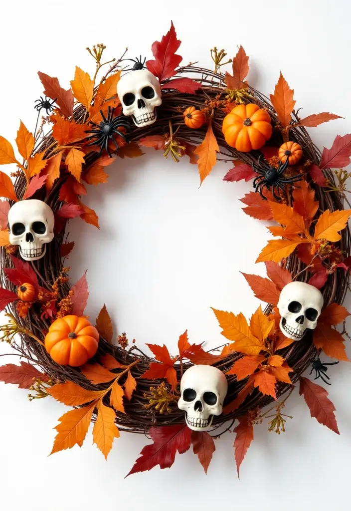25 Halloween Patio Decor Ideas That Look Spooky and Fun 13. Autumn Wreaths with a Twist