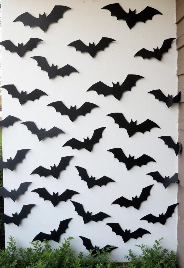 25 Halloween Patio Decor Ideas That Look Spooky and Fun 14. Batty Wall Decor