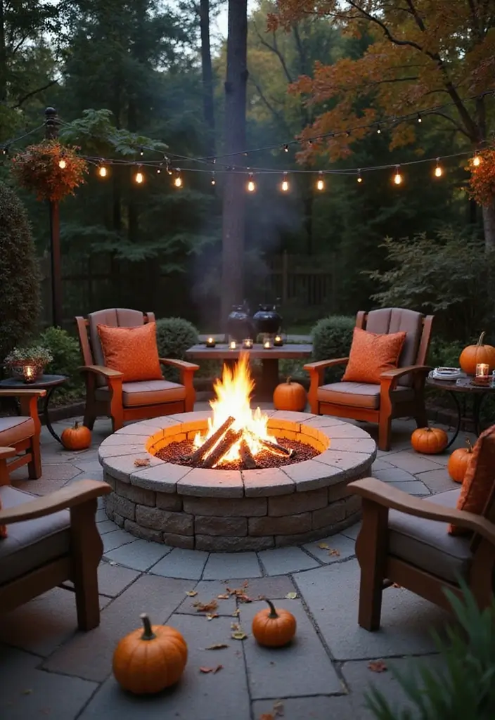 25 Halloween Patio Decor Ideas That Look Spooky and Fun 19. Spooky Fire Pit Area