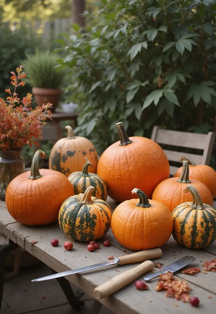25 Halloween Patio Decor Ideas That Look Spooky and Fun 22. Pumpkin Carving Station
