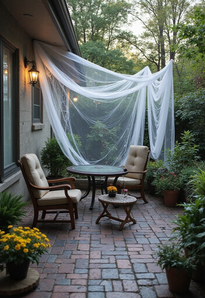 25 Halloween Patio Decor Ideas That Look Spooky and Fun 24. Spider Web Decor