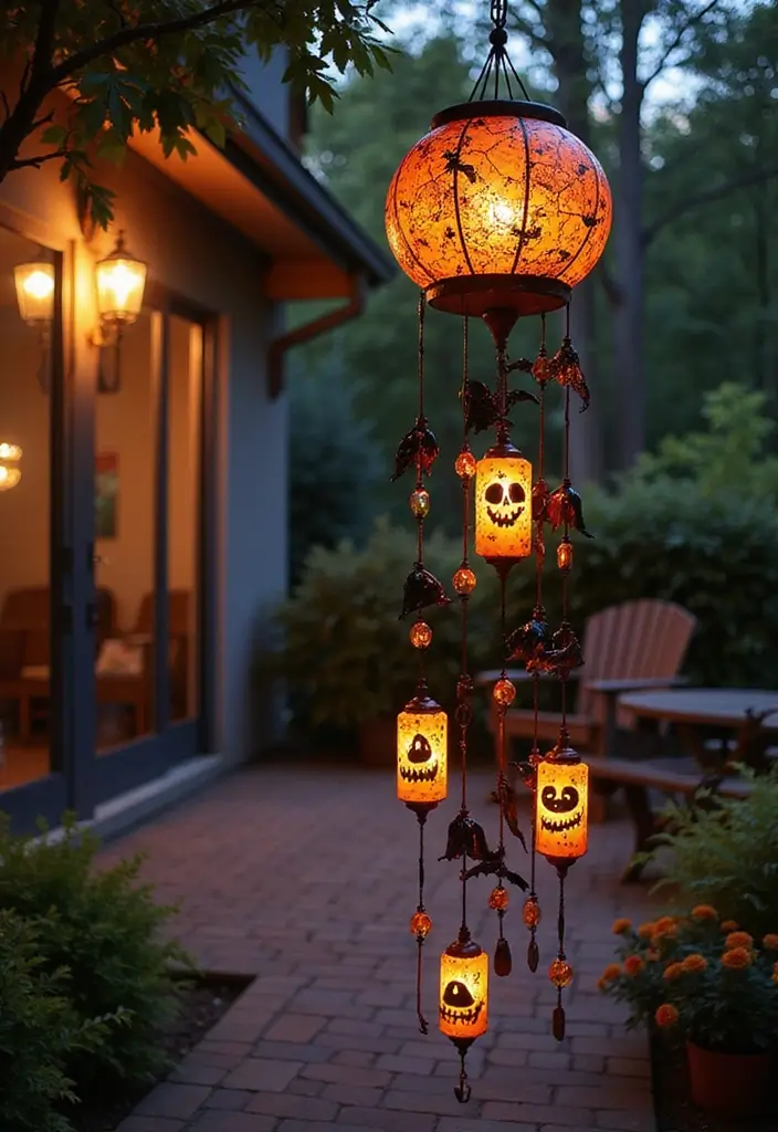 25 Halloween Patio Decor Ideas That Look Spooky and Fun 25. Halloween Themed Wind Chimes