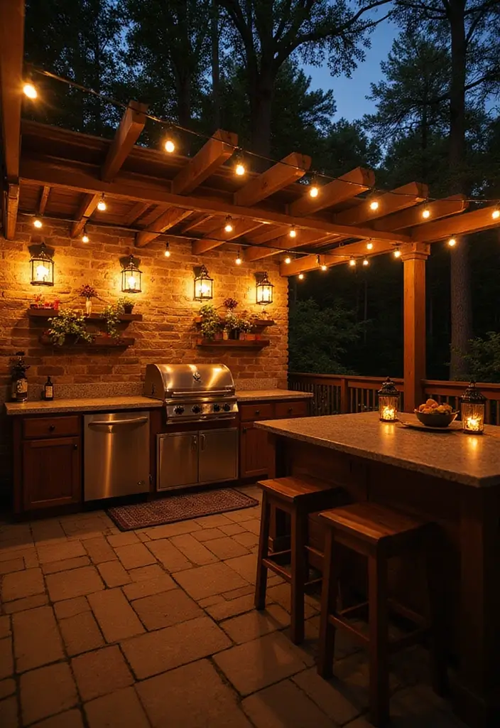 25 Outdoor Patio Kitchen Designs Made for Entertaining 12. Cozy Lighting