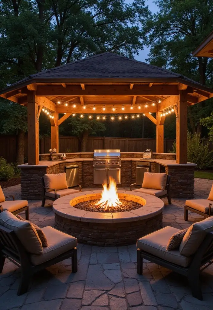25 Outdoor Patio Kitchen Designs Made for Entertaining 6. Integrated Fire Pit