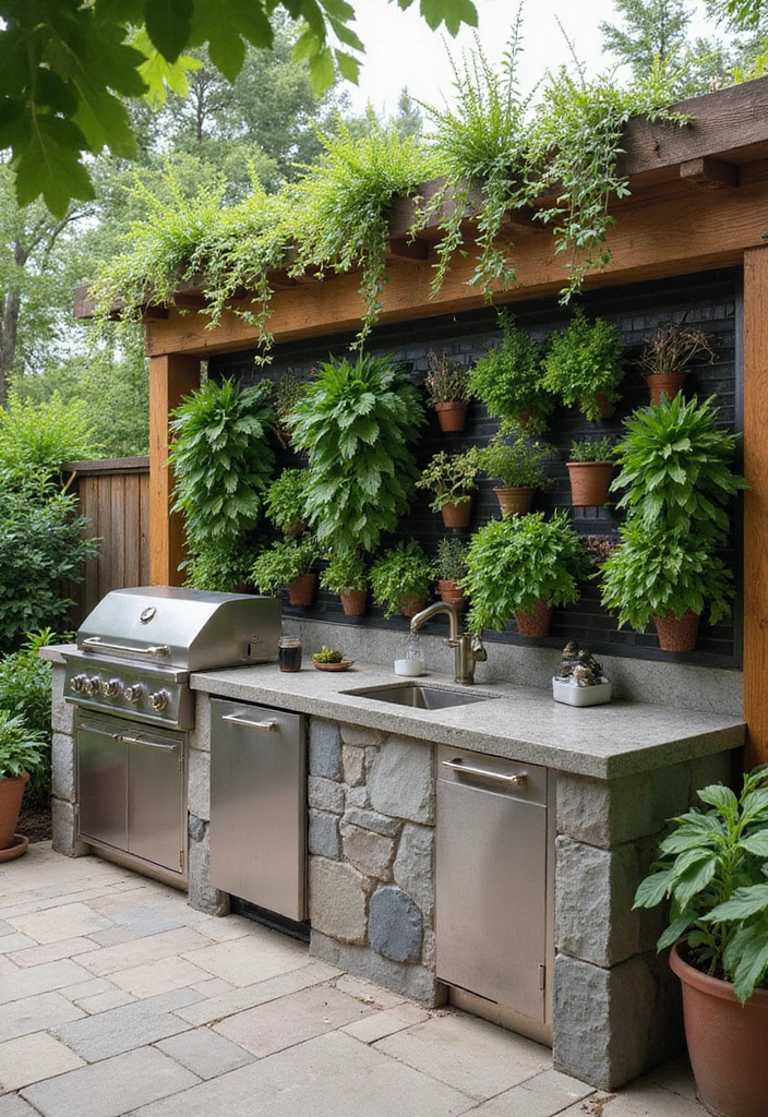 25 Outdoor Patio Kitchen Designs Made for Entertaining 8. Vertical Gardens