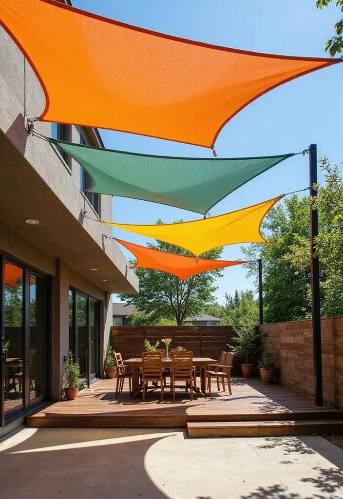 25 Patio Roof Designs That Add Style and Comfort 13. Shade Sails for Modern Aesthetics