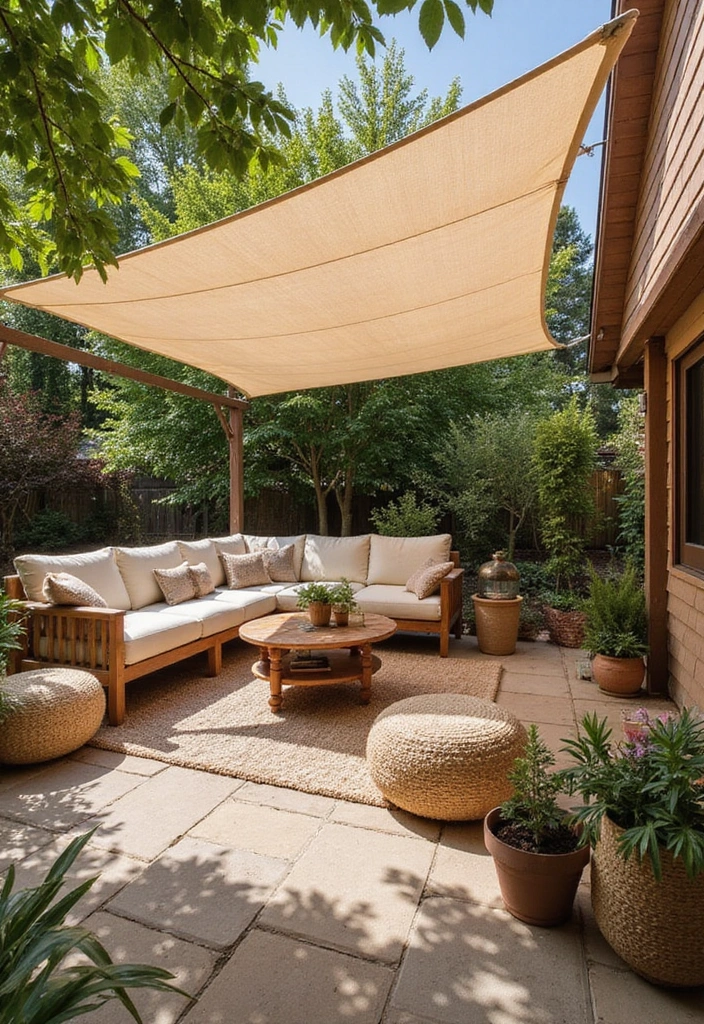 25 Patio Shade Ideas That Keep It Cool All Summer 18. Natural Fabric Canopies
