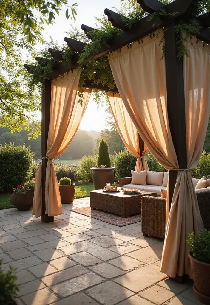 25 Patio Shade Ideas That Keep It Cool All Summer 20. Shade Providing Pergola Curtains