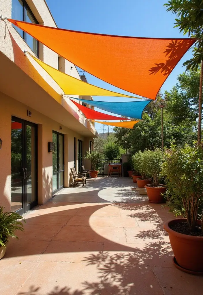 25 Patio Shade Ideas That Keep It Cool All Summer 9. Artistic Shade Panels