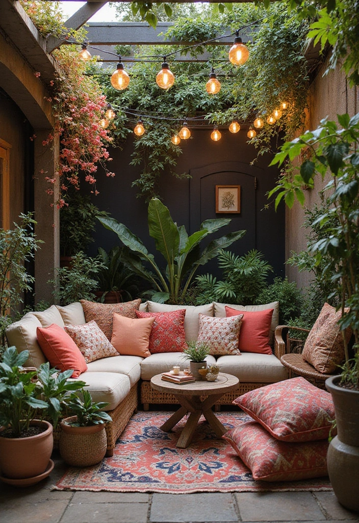 25 Townhome Patio Designs That Feel Cozy and Stylish 1. Bohemian Bliss