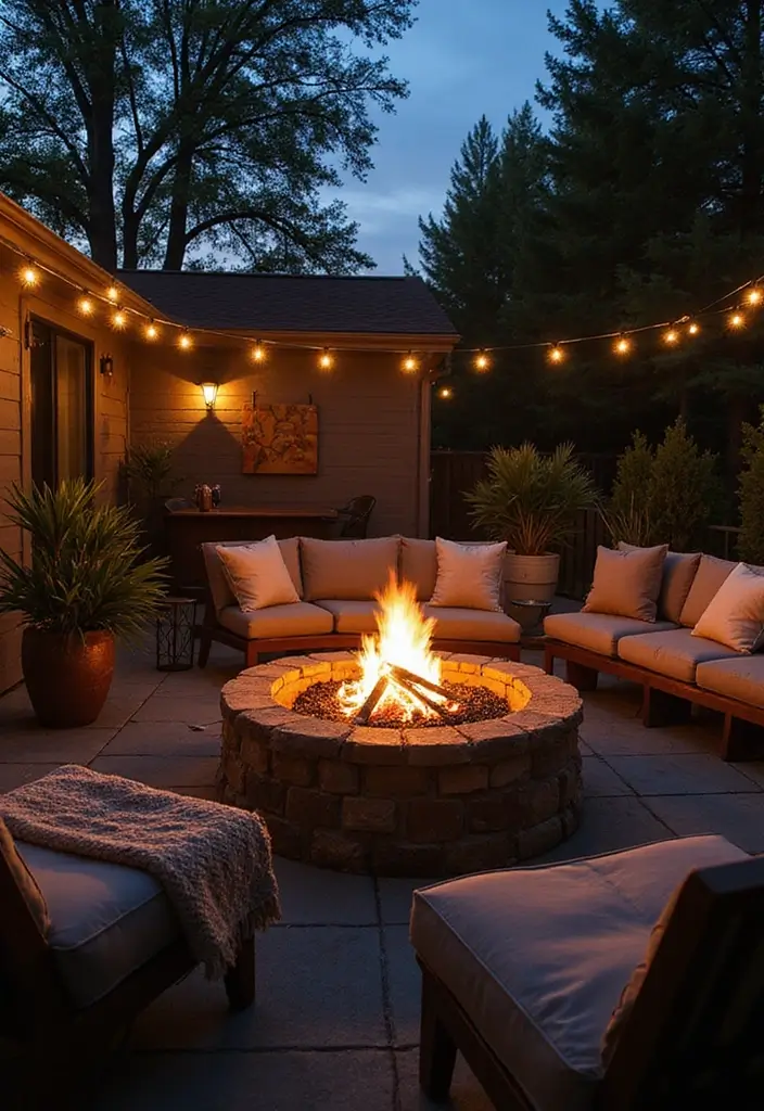 25 Townhome Patio Designs That Feel Cozy and Stylish 10. Cozy Fire Pit Area