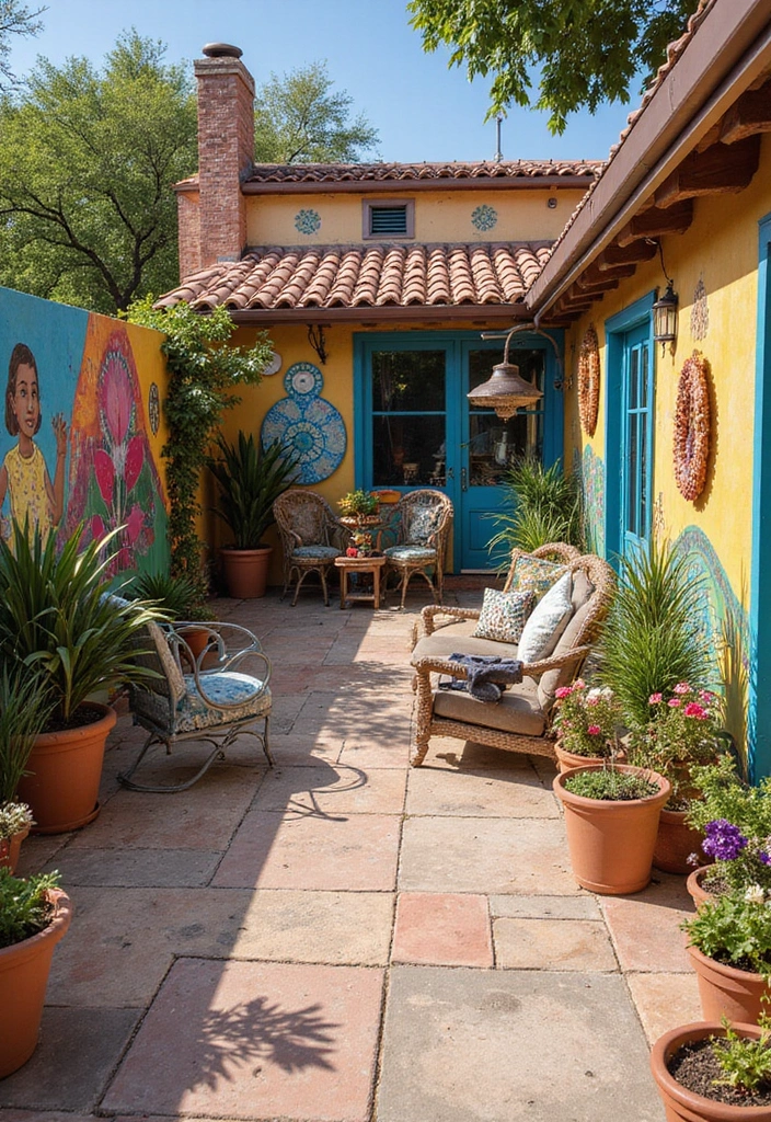 25 Townhome Patio Designs That Feel Cozy and Stylish 12. Artistic Touches