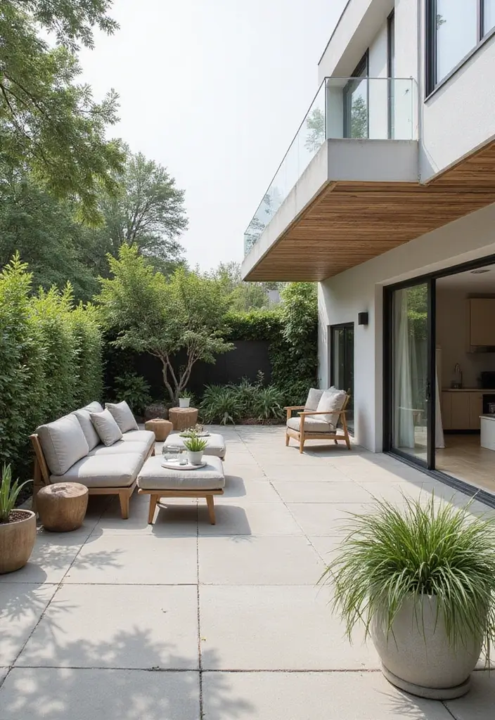 25 Townhome Patio Designs That Feel Cozy and Stylish 2. Minimalist Chic