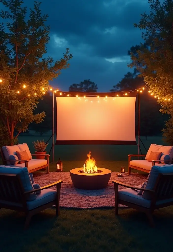 25 Townhome Patio Designs That Feel Cozy and Stylish 21. Outdoor Movie Night