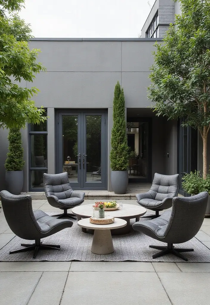 25 Townhome Patio Designs That Feel Cozy and Stylish 9. Modern Elegance