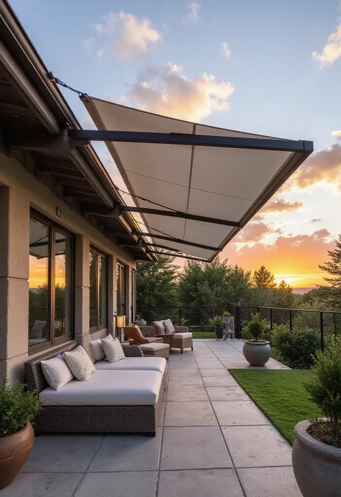 27 Covered Patio Ideas That Instantly Add Style and Shade 5. Retractable Fabric Canopy