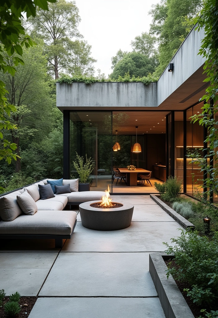 27 Covered Patio Ideas That Instantly Add Style and Shade 9. Concrete and Greenery Fusion