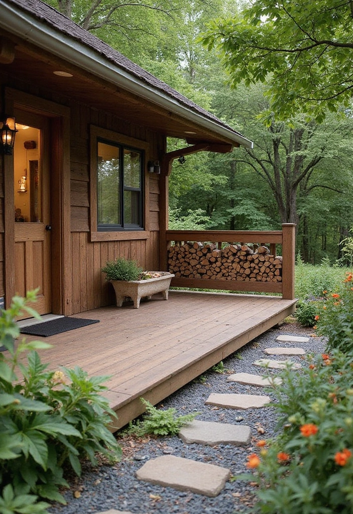 27 Deck and Patio Combo Designs That Double Outdoor Fun 25 27 Deck and Patio Combo Designs That Double Outdoor Fun 25. Rustic Deck with Firewood Storage and Gravel Path