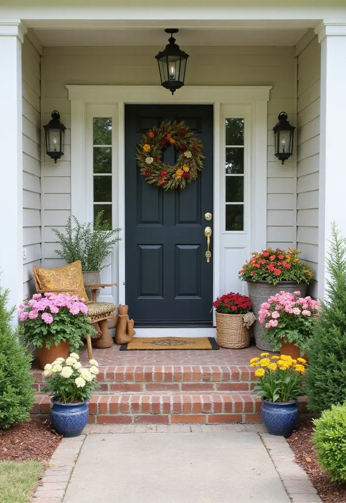 27 Front Patio Decorating Ideas That Neighbors Will Notice 8. Seasonal Decor Touches