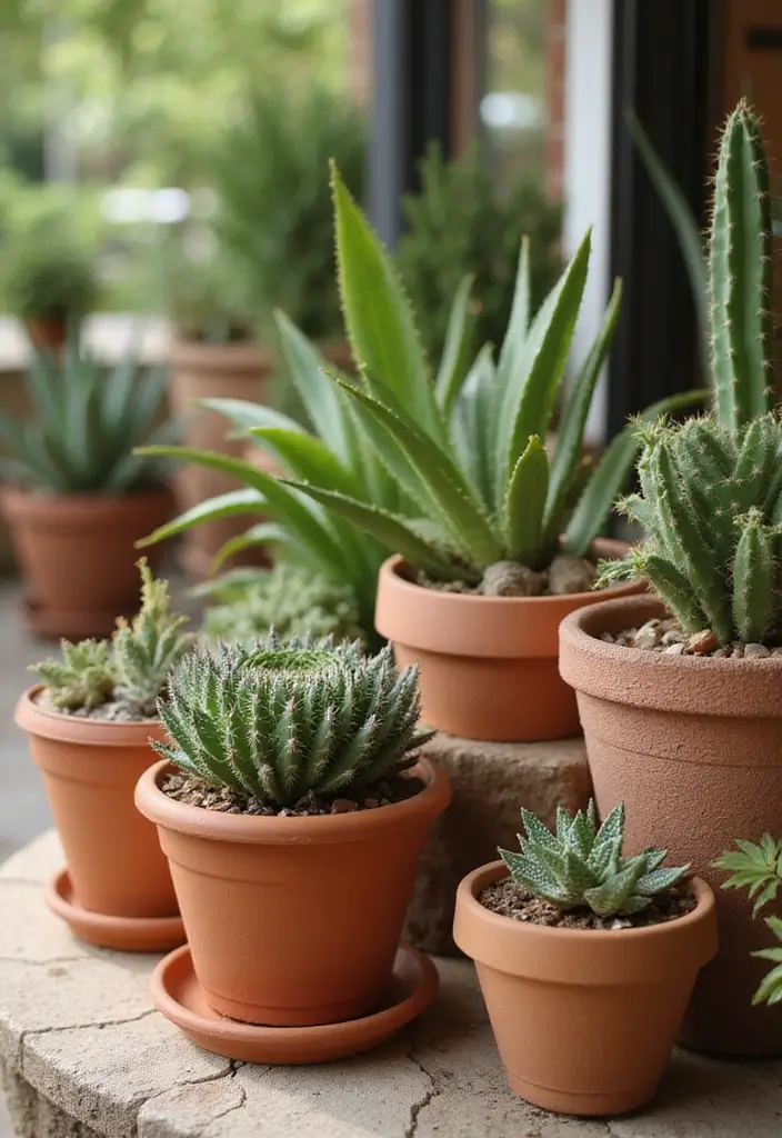 27 Mexican Patio Ideas Full of Culture and Color 1. Terracotta Pots Overflowing with Succulents