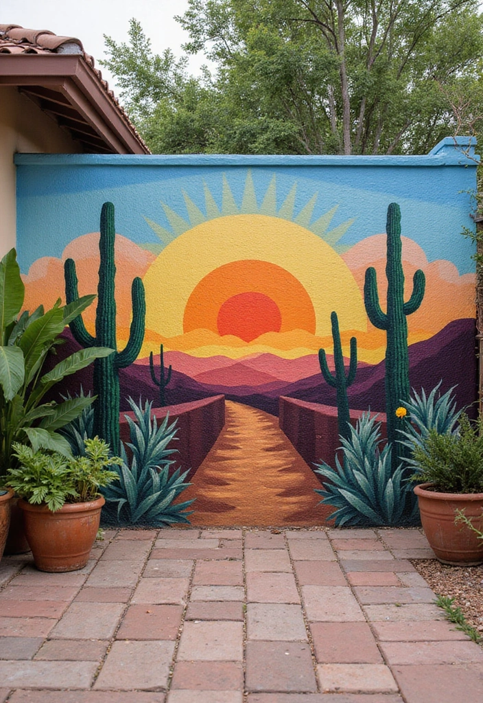 27 Mexican Patio Ideas Full of Culture and Color 12. Southwest Inspired Wall Murals