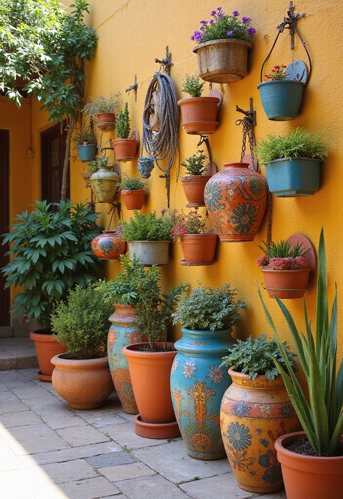 27 Mexican Patio Ideas Full of Culture and Color 16. Creative Use of Blank Walls