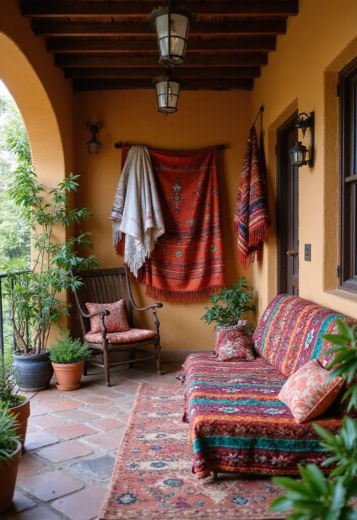 27 Mexican Patio Ideas Full of Culture and Color 23. Celebrate Tradition with Authentic Textiles
