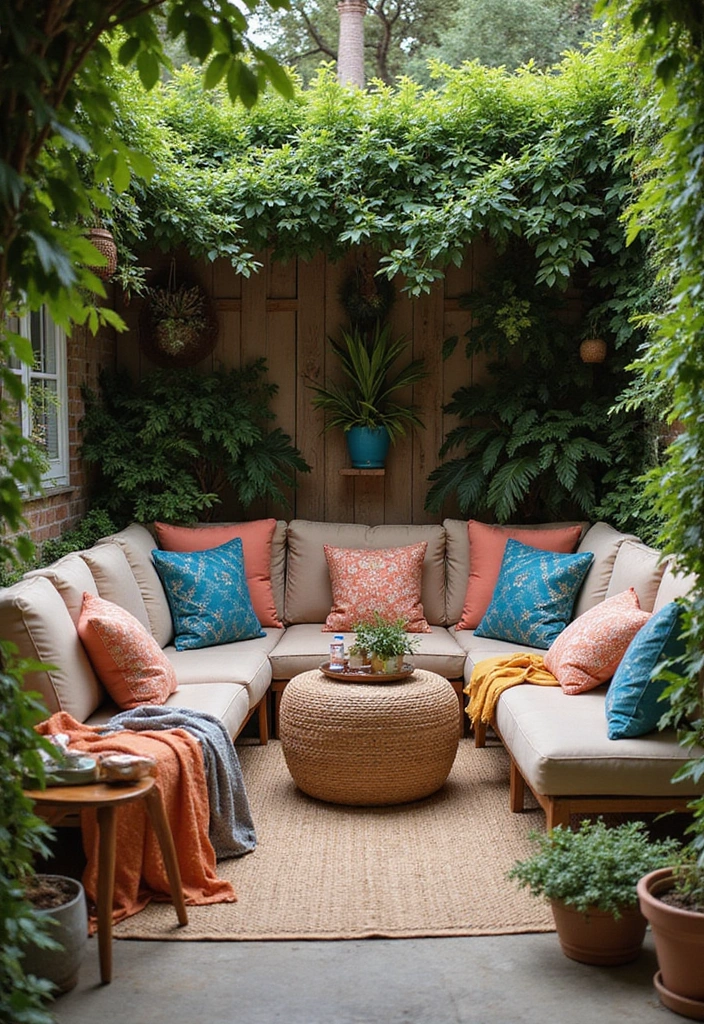 27 Mexican Patio Ideas Full of Culture and Color 3. Cozy Sitting Nooks with Colorful Cushions