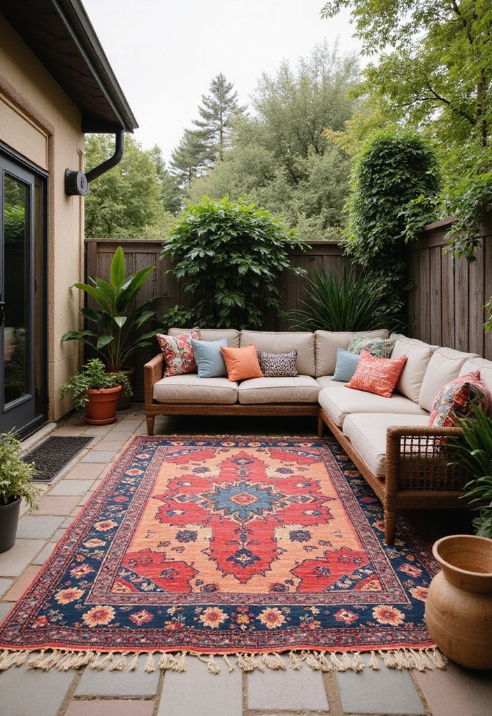27 Mexican Patio Ideas Full of Culture and Color 7. Mexican Inspired Outdoor Rugs