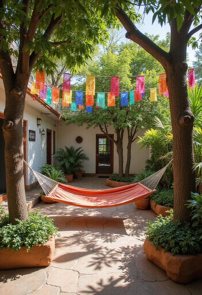 27 Mexican Patio Ideas Full of Culture and Color 8. Hammocks for Relaxation
