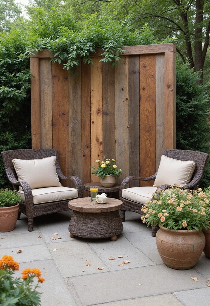 27 Patio Privacy Ideas That Actually Work Beautifully 14. Upcycled Wood Screens