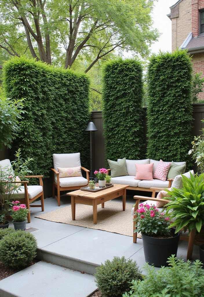 27 Patio Privacy Ideas That Actually Work Beautifully 15. Faux Hedge Panels