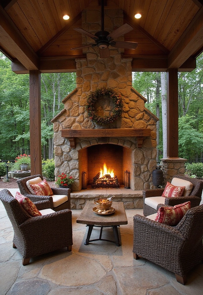 27 Patios with Fireplace That Make Nights Magical 1 27 Patios with Fireplace That Make Nights Magical 1. Rustic Stone Fireplace Retreat