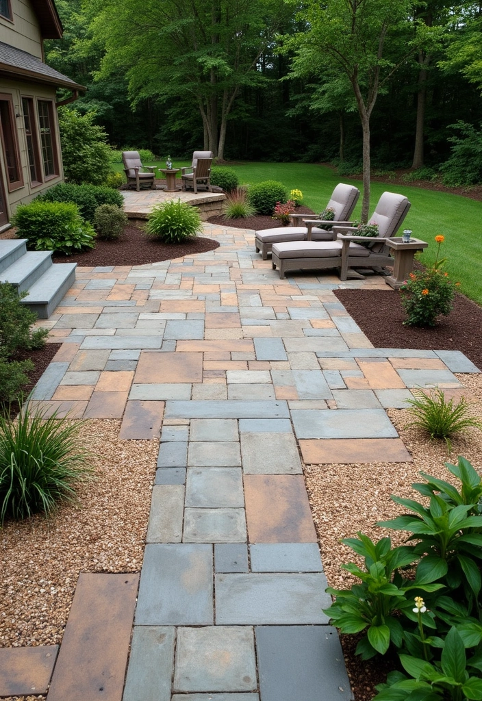 27 Paver Patio Designs That Add Value to Any Home 10. Mixed Material Marvels