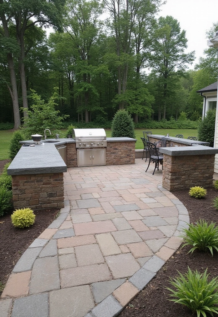 27 Paver Patio Designs That Add Value to Any Home 13. Outdoor Kitchen Integration