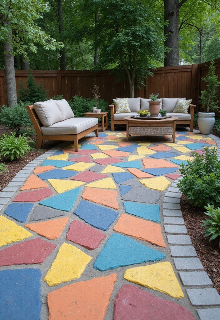 27 Paver Patio Designs That Add Value to Any Home 4. Colorful Geometric Patterns