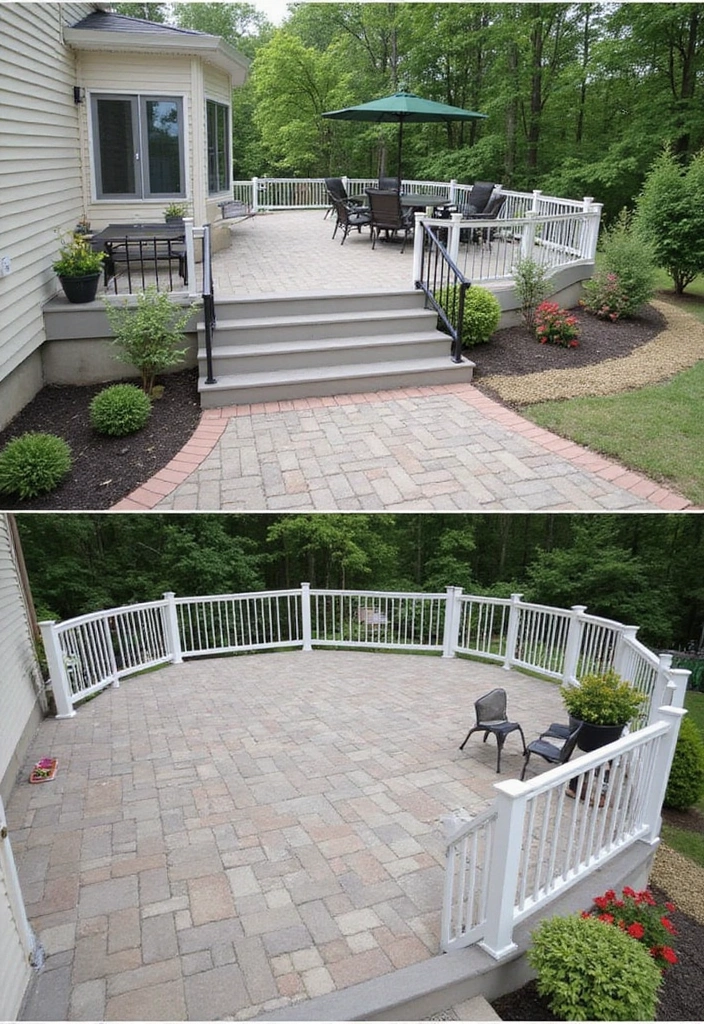 27 Paver Patio Designs That Add Value to Any Home 7. Elevated Deck Pavers