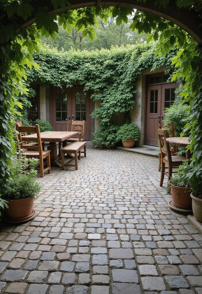 27 Paver Patio Ideas on a Budget That Look Stunning 16. Vintage Charm with Cobblestones