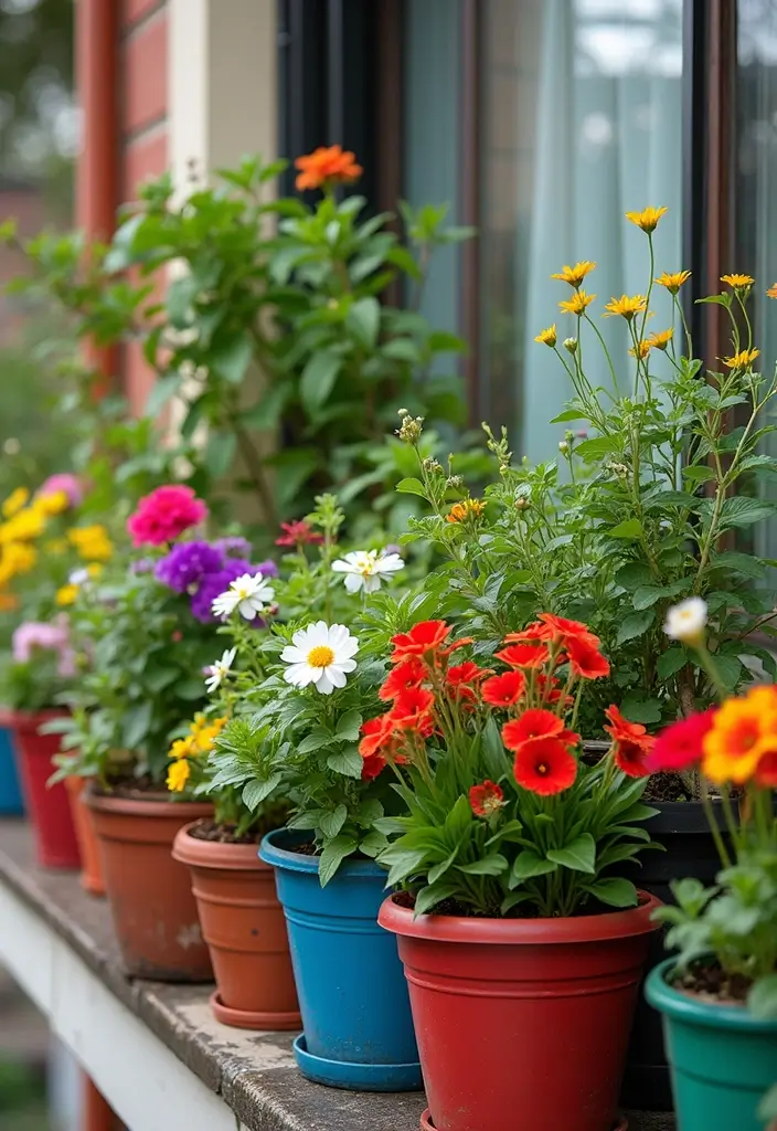 28 Apartment Patio Ideas That Maximize Small Spaces 16. Colorful Pot Collection