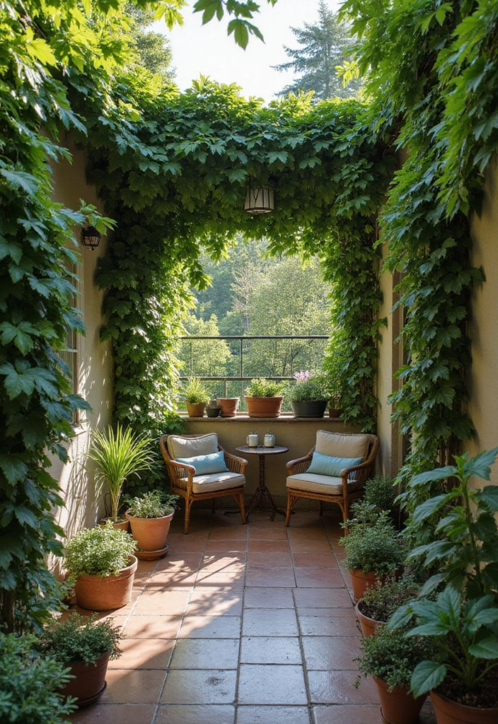 28 Apartment Patio Ideas That Maximize Small Spaces 17. Lush Green Canopy
