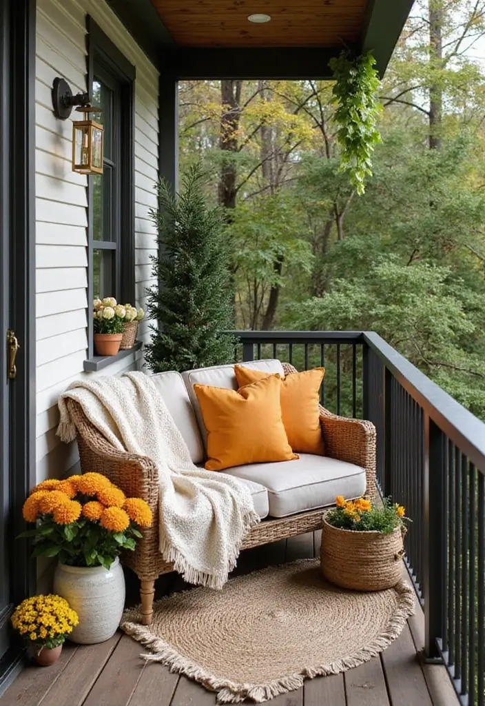28 Apartment Patio Ideas That Maximize Small Spaces 21. Seasonal Decor