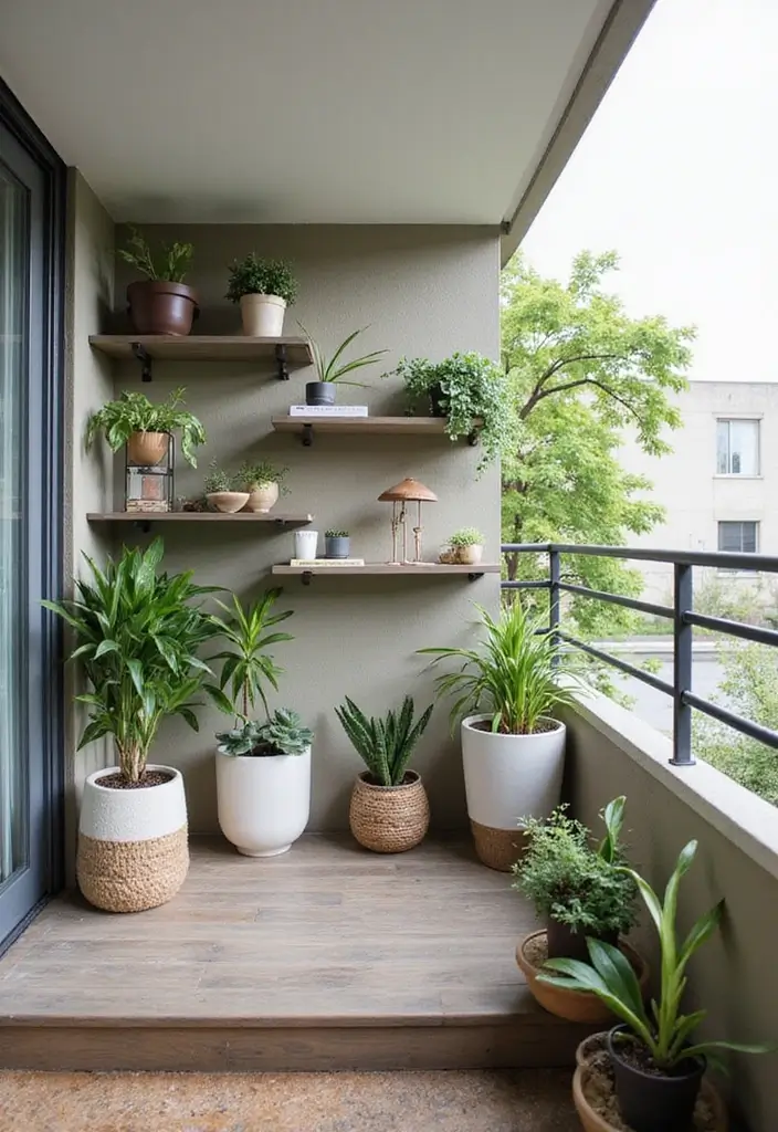 28 Apartment Patio Ideas That Maximize Small Spaces 28. Floating Shelves
